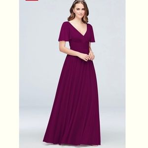 Flutter Sleeve Crisscross Mesh Bridesmaid Dress